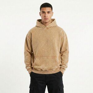 HIGH LEVEL HL Menswear Tan Stonewashed hoodie 360gsm 100% cotton plush lining